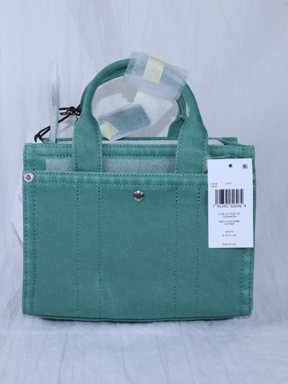 COACH Denim Cargo Tote 26 Mini Mint/Teal Handbag Crossbody NWT - Picture 6 of 7